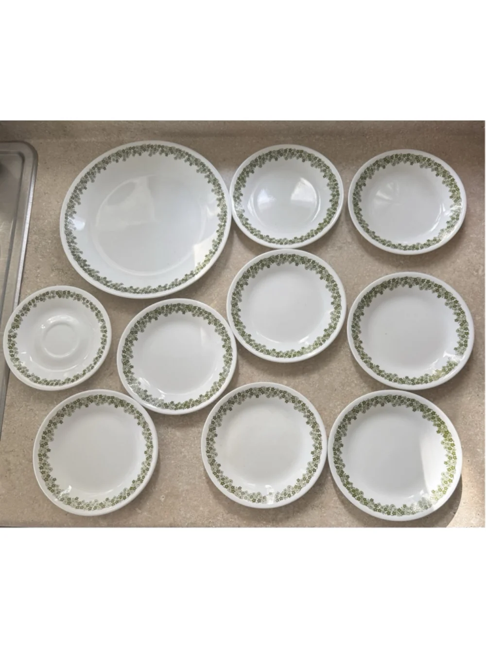 SET 10 Vintage Corelle Crazy Daisy SpringBlossom 1 Dinner 1 Saucer 8 Salad Plate